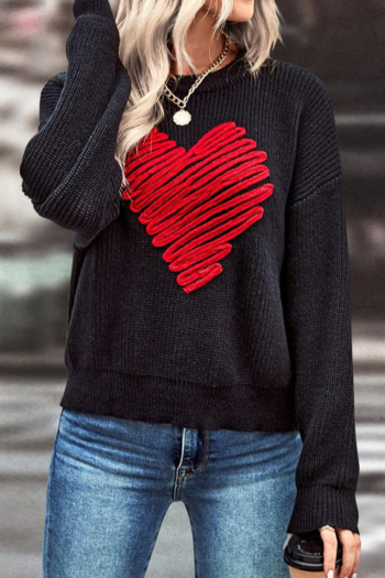 casual plus size slight stretch red three-dimensional heart knitted sweater