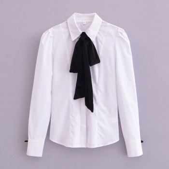 casual non-stretch lapel lace-up bow-knot blouses