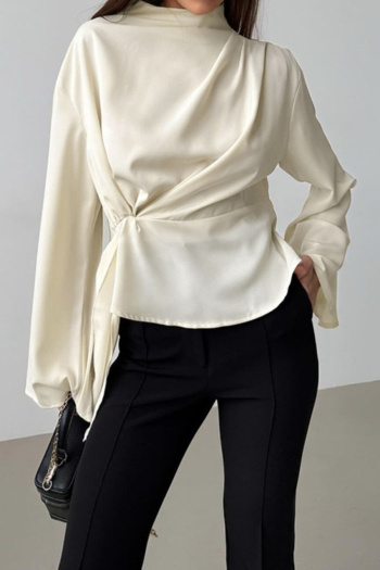 stylish non-stretch chiffon pure color long sleeve all-match blouse