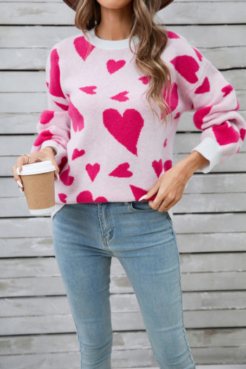 stylish  valentine's day slight stretch knit contrast jacquard sweater