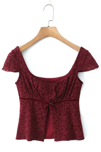 casual slight stretch stitching mesh square neck top(size run small)