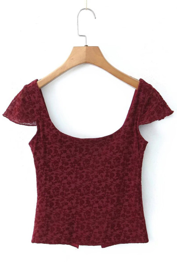 Casual slight stretch stitching mesh square neck top(size run small)