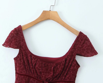 Casual slight stretch stitching mesh square neck top(size run small)