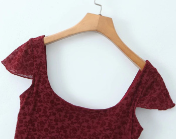 Casual slight stretch stitching mesh square neck top(size run small)