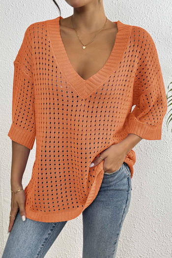 stylish slight stretch cut out 6 colors v-neck loose knit wear