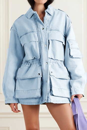 stylish non-stretch denim single-breasted pocket design cargo jacket