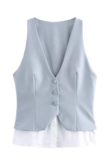 casual non-stretch v-neck button tank top