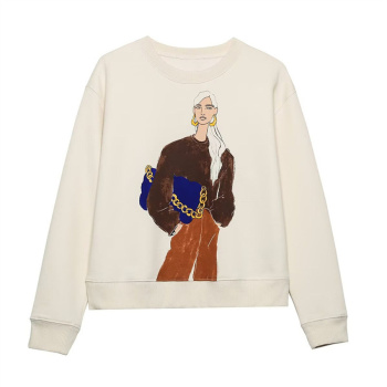 casual non-stretch crew neck cartoon human printing sweatshirts