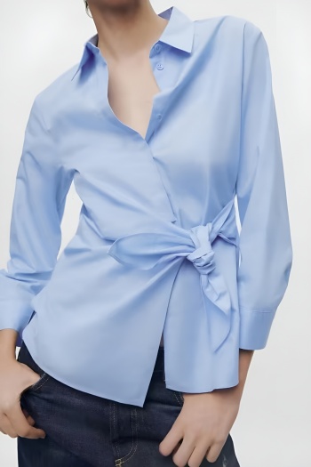 stylish non-stretch 3 colors long sleeve bow blouse(size run small)