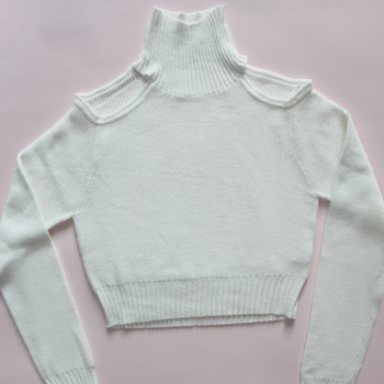 Exquisite slight stretch solid color high collar hollow sweaters