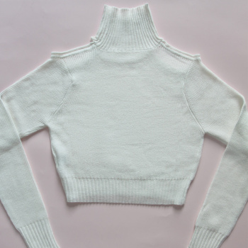 Exquisite slight stretch solid color high collar hollow sweaters
