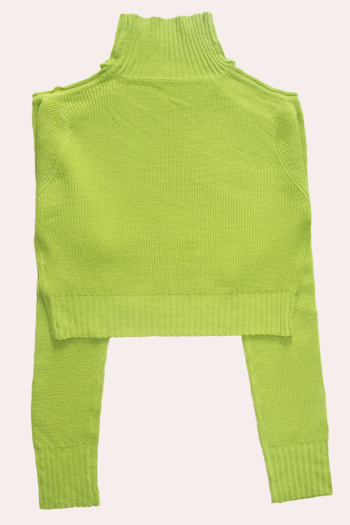 Exquisite slight stretch solid color high collar hollow sweaters