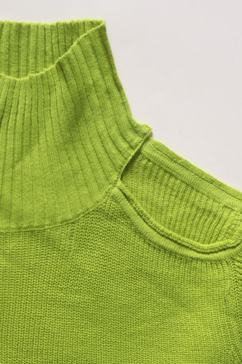 Exquisite slight stretch solid color high collar hollow sweaters