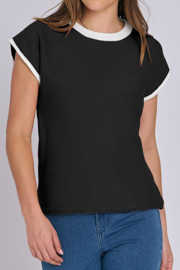 casual slight stretch contrast color short-sleeved knit wear