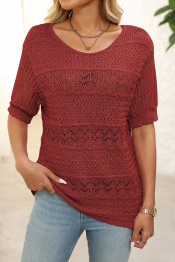 casual slight stretch 5-colors solid color hollow short sleeves knit wear