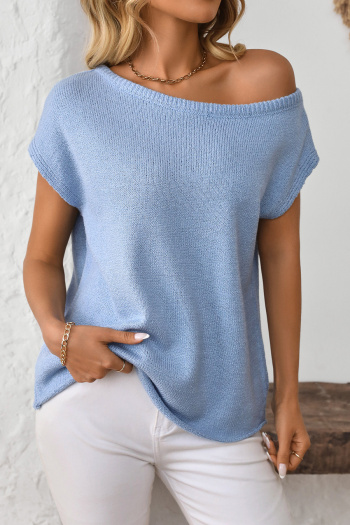 casual slight stretch 5-colors sloping shoulder short sleeves knit wear