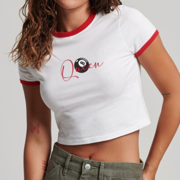 casual slight stretch contrast color print slim fit short sleeves crop t-shirt