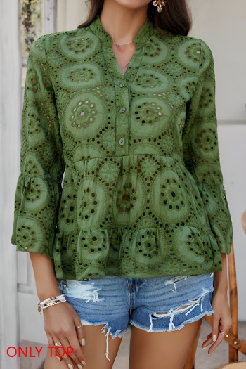 casual non-stretch 4 colors cut out three-quarter sleeve blouse(only blouse)