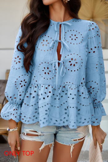stylish non-stretch 4 colors cut out lace-up blouse(only blouse)
