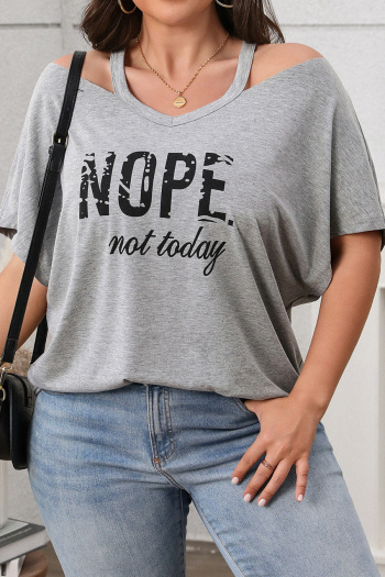 casual plus size slight stretch letter printing loose short sleeve top