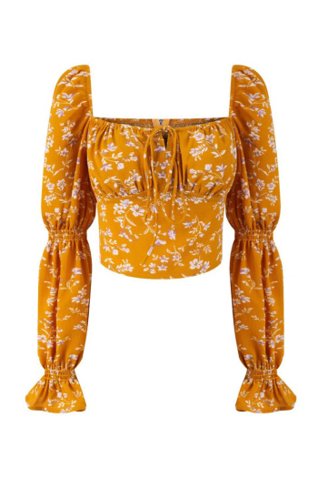 casual non-stretch square neck floral batch printing blouses(size run small)