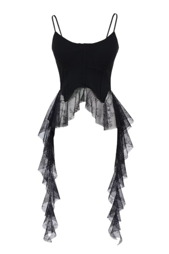 sexy slight stretch lace ruffle decor padded tank top(size run small)