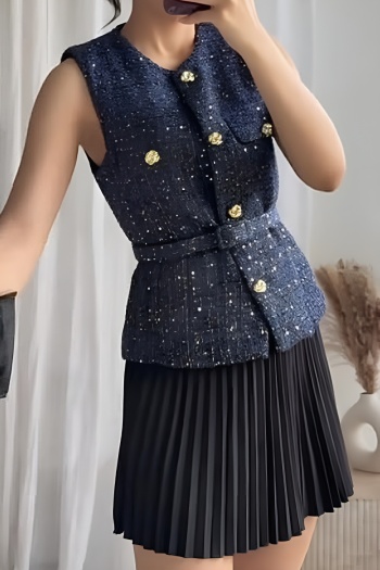 New stylish no-stretch patchwork texture sequins tank tops (with belt)