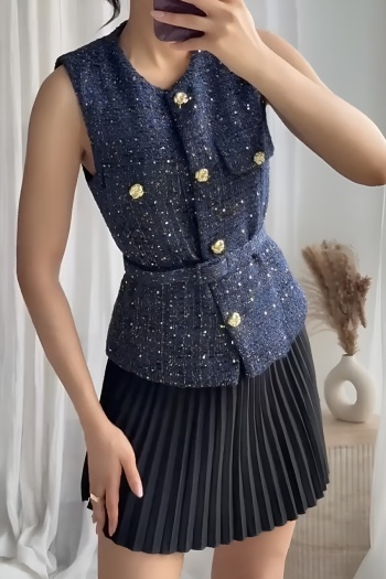 New stylish no-stretch patchwork texture sequins tank tops (with belt)