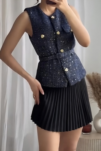 New stylish no-stretch patchwork texture sequins tank tops (with belt)