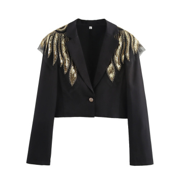 casual non-stretch suit collar sequin decor blazers