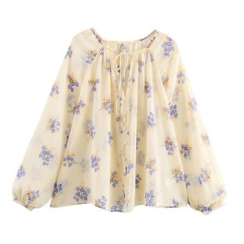 casual non-stretch chiffon floral batch printing blouses