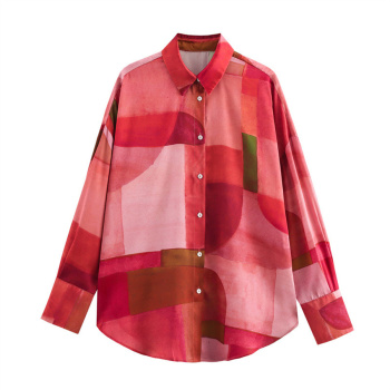 casual non-stretch lapel batch printing button blouses