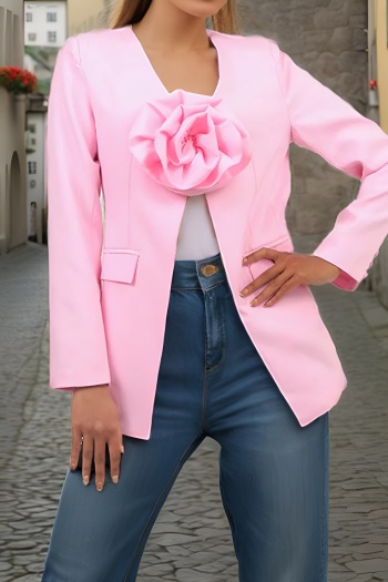 elegant non-stretch solid color three-dimensional flower decor blazer