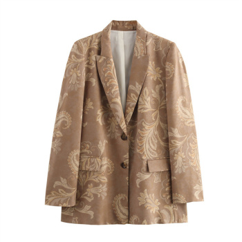 casual non-stretch flower printing suit collar blazers