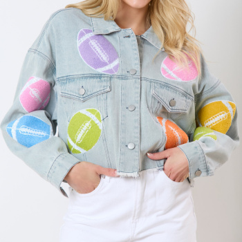 stylish slight stretch patchwork rugby long sleeve denim jackets