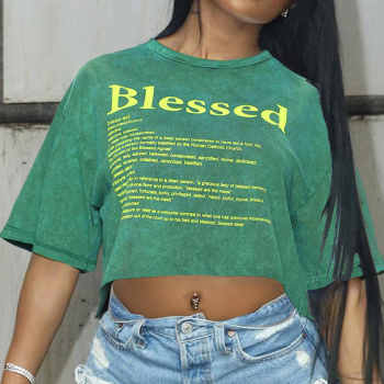 xs-xl stylish slight stretch letter printing all-match crop t-shirt