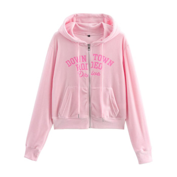 casual non-stretch letter printing hooded zip-up sweatshirts