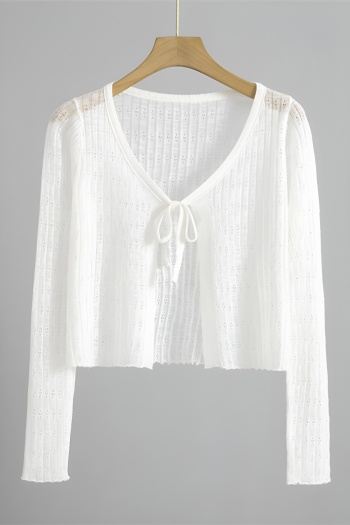 casual slight stretch 6 colors micro see-through thin crop knitted cardigan