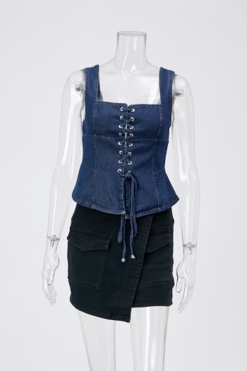 exquisite non-stretch denim solid color tank top(size run small)