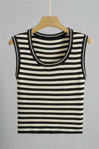 casual slight stretch slim fit knitted striped crop all-match vest