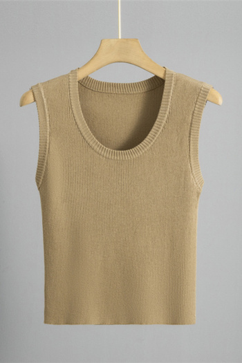 casual slight stretch slim fit knitted solid color crop all-match vest