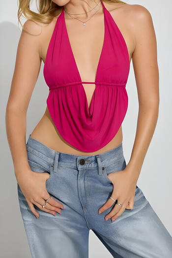 sexy slight stretch 4 colors halter-neck lace-up crop vest