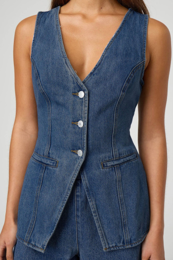 stylish slight stretch patchwork denim v-neck tank tops