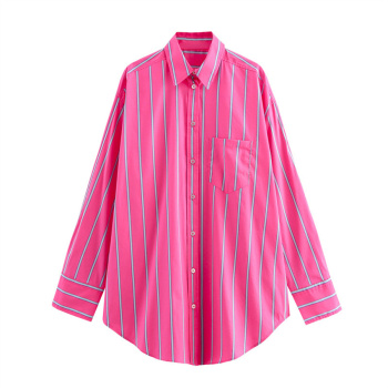 casual non-stretch lapel stripe printing button blouses
