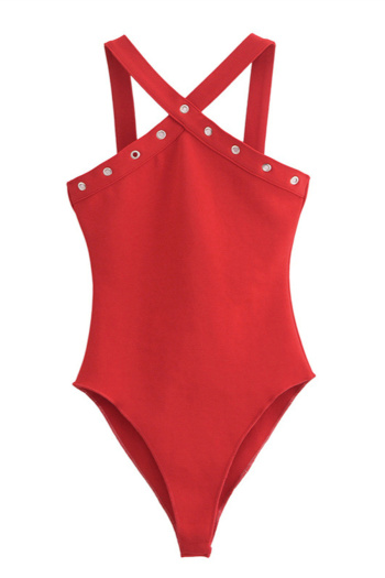 sexy non-stretch solid color sleeveless bodysuit