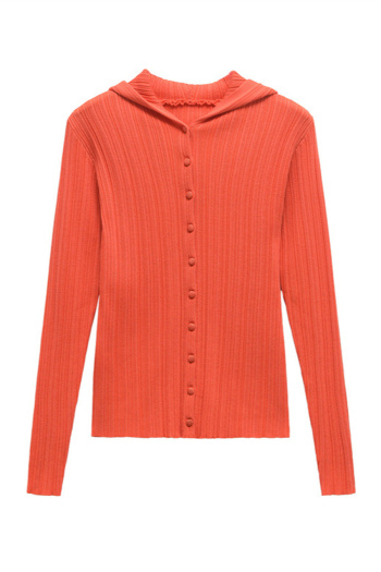 casual slight stretch ribbed knit hooded solid color sweatshirts