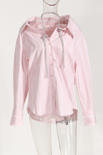 casual non-stretch lapel stripe printing halter-neck blouses(size run small)