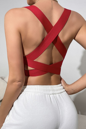 sexy high stretch solid color backless tight crop vest