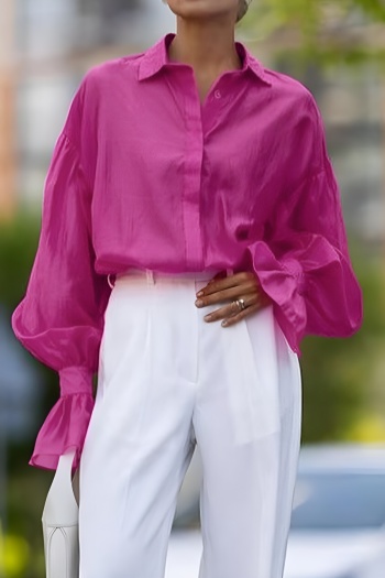 new non-stretch solid color patchwork see-through loose long sleeve blouse