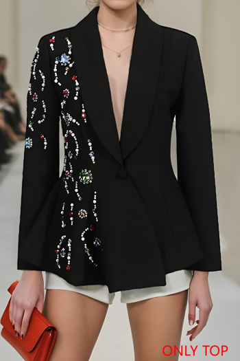 exquisite non-stretch rhinestone decor shoulder padded blazer